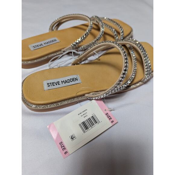 New Steve Madden Spice Bling Sandal Strappy Jewel Slide Square Toe Open 6 SF2367 - Picture 6 of 9